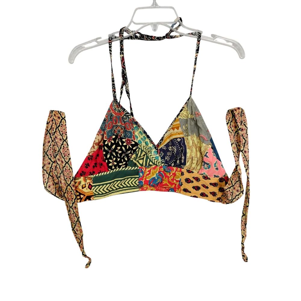 Hippie Forever Patch Crop Top Size Medium Colorful Ties On Back and Neck - Picture 3 of 7